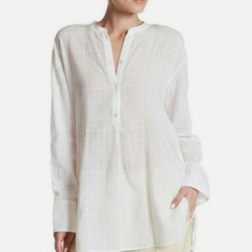 Vince White Shadow Plaid Long Sleeves Blouse Size XS